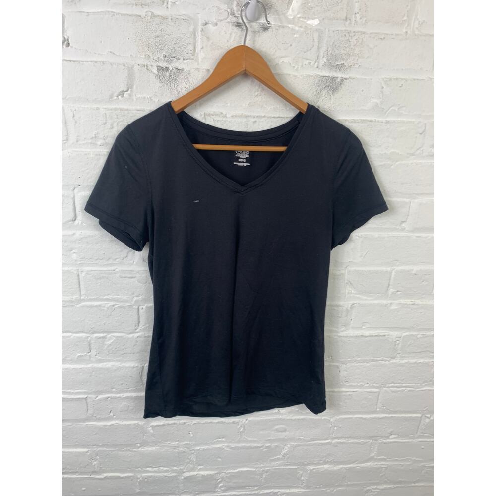 Athletic Works Women's V-Neck T-Shirt Cap Sleeves Stretch Black Size Small